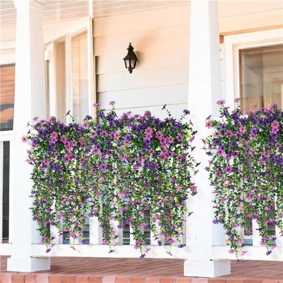 Artificial Fake Hanging Flowers Plants for Outdoor Summer Decoration, 2 PCS Faux - Picture 4 of 7